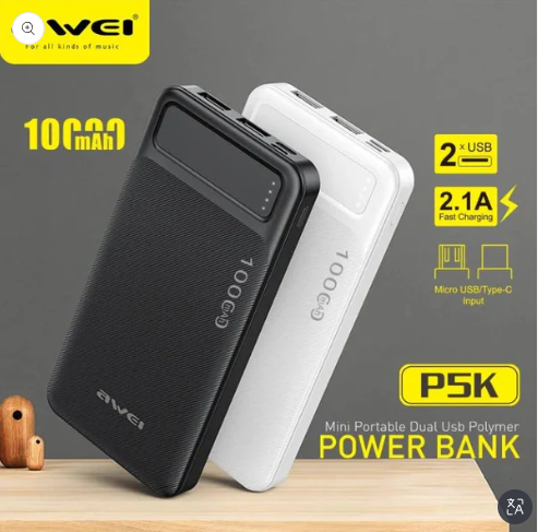 Awei PA-68 22.5W 10000mAh Power Bank with Dual Fast Charging Cables